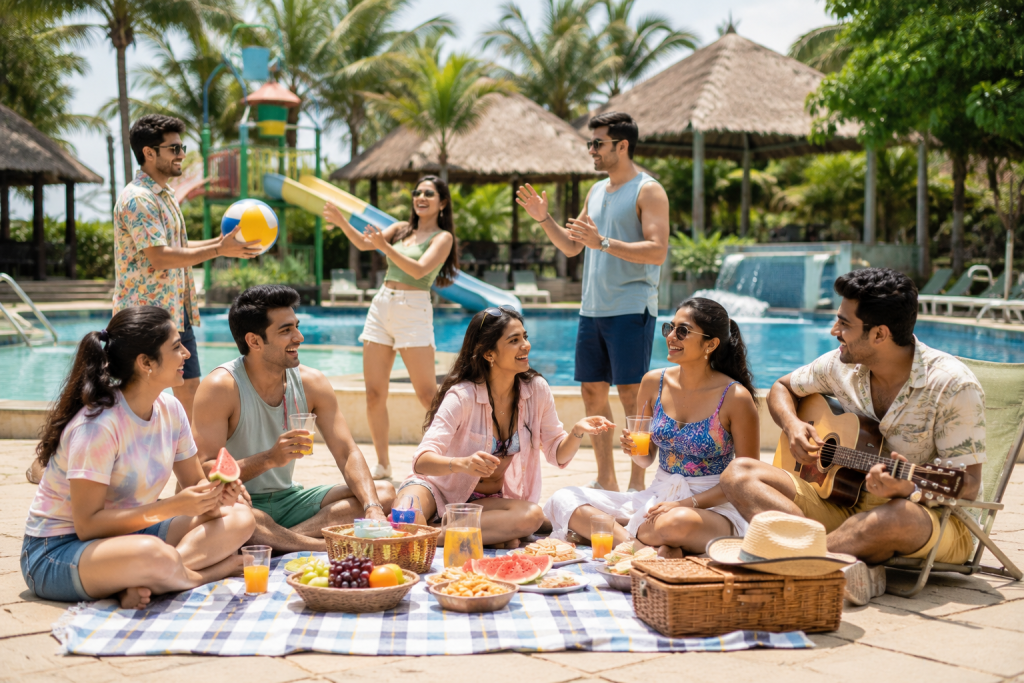 Tropical poolside fun with friends